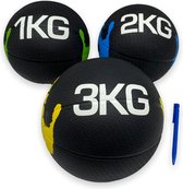 Padisport - Medicijnbal - Medicine Ball - Gewichtsbal - Medicijnbal Set 1 Kg - Gewichtsbal Set - Krachtbal Set - Krachtbal 2 Kg - Medicijnbal Set 1 En 2 En 3 Kg