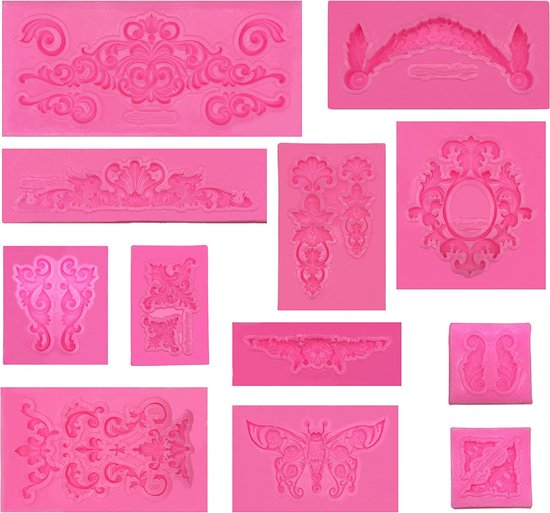 7 stuks fondantvormen barok, 3D siliconen vorm fondant, vintage vormen siliconen, 7 stijlbloemen fondantvorm voor fondant, cake, chocolade, dessertdecoratie, cupcaketoppers