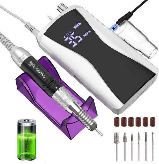 Foto: Caccio 2023 wireless nagelfrees zwart draadloze nagelfrees inclusief 6 bitjes 35000 rpm krachtig electrische nagelvijl manicure pedicure voeten en handen acrylnagels gelnagels nagels nail drill machine professioneel