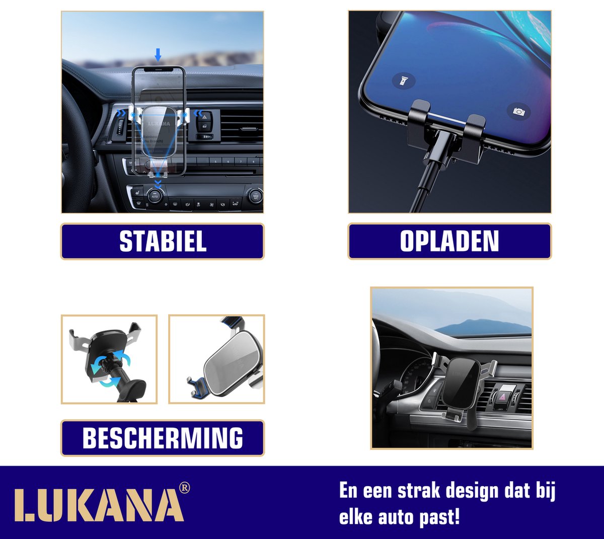 Lukana L-401 Premium - Supports de téléphone Voiture pour Grille d'Aération  Standard