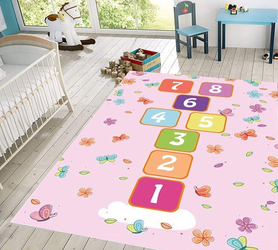 Tapis Amoura - 160x230 cm - Cabanon à poils ras - Tapis lavable - Tapis pour enfants - Tapis de jeu - Chambre d'enfant - Salon - Tapis Design moderne imprimé numériquement