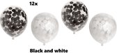 12x Confetti ballonnen Black and white - papier confetti - Festival thema feest ballon verjaardag
