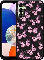 Cazy Hoesje Zwart geschikt voor Samsung Galaxy A14 4G/5G Roze Vlinders