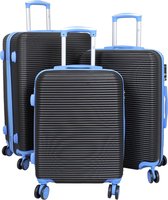 Travelsuitcase - Kofferset Santorin 3delig - Reiskoffer met cijferslot en op wielen - stevig ABS - Blauw/Zwart