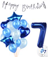 Snoes Ballonnen 7 Jaar Feestpakket – Versiering – Verjaardag Set Mason Blauw Cijferballon 7 Jaar - Heliumballon