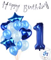 Snoes Ballonnen 1 Jaar Feestpakket – Versiering – Verjaardag Set Mason Blauw Cijferballon 1 Jaar - Heliumballon