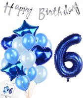 Snoes Ballonnen 6 Jaar Feestpakket – Versiering – Verjaardag Set Mason Blauw Cijferballon 6 Jaar - Heliumballon
