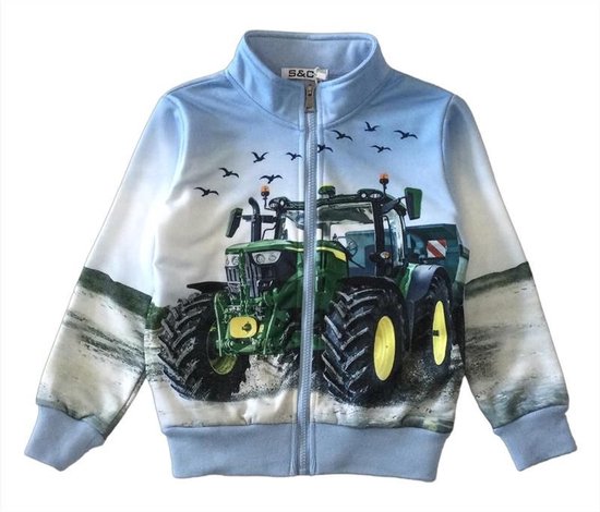 Kinder vest met tractor trekker John Deere full color print | boer | boerderij | Kleur blauw | Maat 92 | Supermooi!