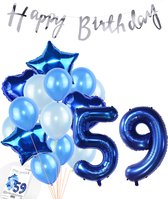 Snoes Ballonnen 59 Jaar Feestpakket – Versiering – Verjaardag Set Mason Blauw Cijferballon 59 Jaar - Heliumballon
