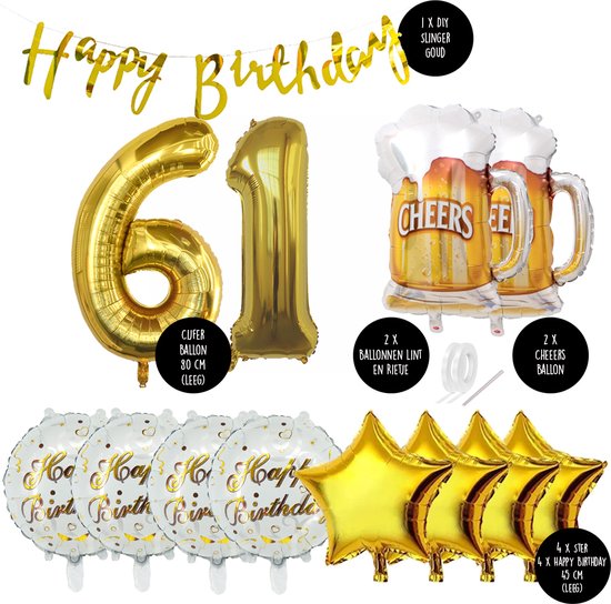 61 Jaar Verjaardag Cijfer ballon Mannen Bier - Feestpakket Snoes Ballonnen Cheers & Beers - Herman