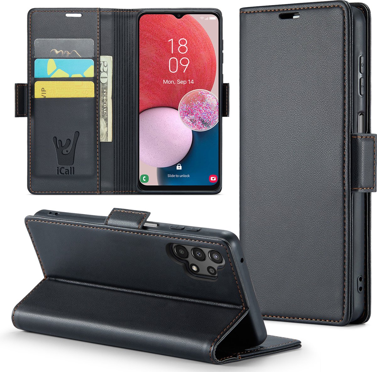 Hoesje geschikt voor Samsung Galaxy A13 - HyperCase Book Cover Kunstleer Zwart