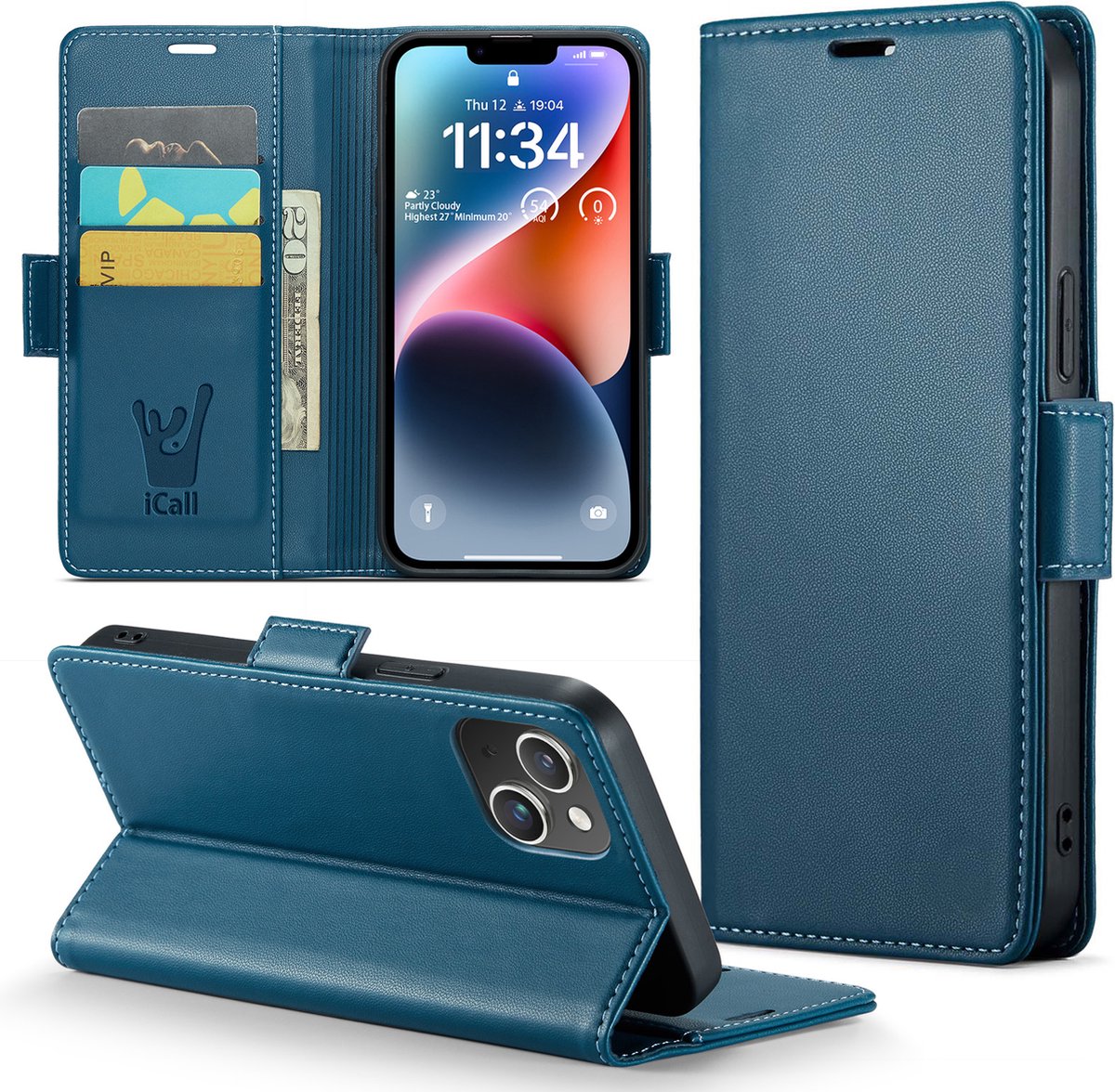 Hoesje geschikt voor iPhone 14 Plus - HyperCase Book Cover Kunstleer Blauw