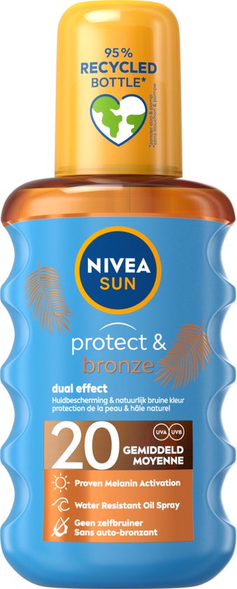NIVEA SUN Protect & Bronze Beschermende Zonnebrand Olie Spray SPF 20 - 200  ml | bol.com