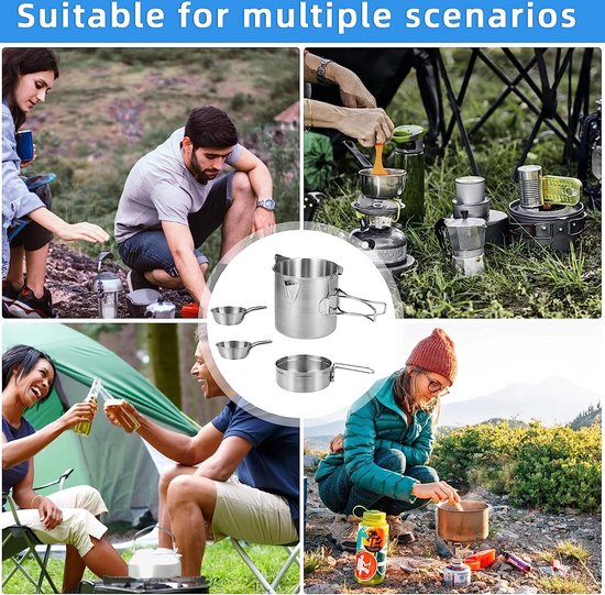 Camping kookgerei set roestvrij staal camping pan outdoor servies kookpan set opvouwbaar camping koken voor picknick camping kookset backpacking camping wandelen van Camp — afbeelding 5