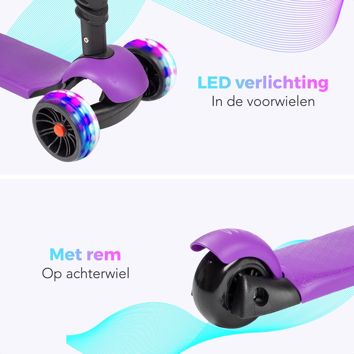 LifeGoods MultiRider Kinderstep - Step 3-8 Jaar - Hoogte Verstelbaar Zitje - Lichtgevende LED Wielen - Jongens/Meisjes - Paars — afbeelding 2