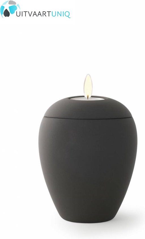 MIni urn zwart met lichtje - keramiek