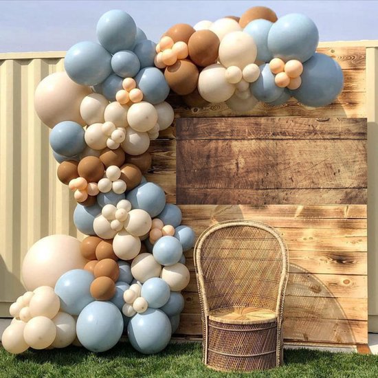 Fienosa Ballonnenboog Blauw Bruin - Luxe Verjaardag Ballonnen - Ballonnenboog - Verjaardag - 125 stuks - Helium Ballonnen