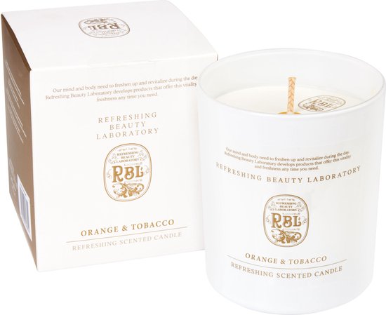 RBL by Rebul Geurkaars in Glas - Orange & Tobacco - 210 g Kaars in Geschenkverpakking - Wrang Fruitige Geurcompositie voor Hoogwaardige Kamergeur - Tot 35 Uur Brandtijd - Luxe Sfeerkaars