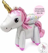 Eenhoorn Ballon * Snoes * Staande Unicorn Ballon 58 cm Wit met Licht Roze * Regenboog Verjaardag * Kinderfeestje * Happy Birthday * Verjaardag Decoratie * Paardenmeisje