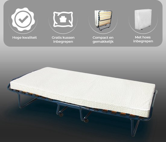 Vouwbed One Deluxe – Logeerbed + Gratis Hoofdkussen – Opklapbed Eenpersoonsbed – Logeermatras Opvouwbaar