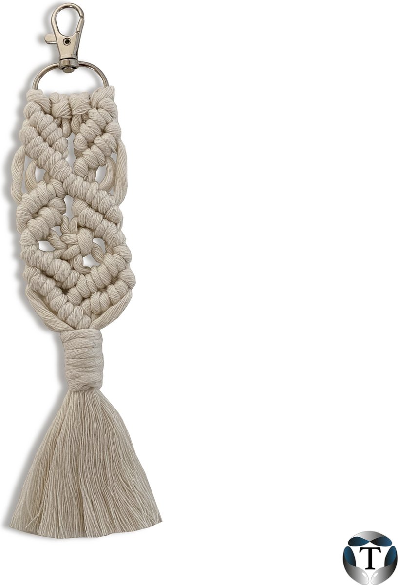 Sleutelhanger | Macramé | Naturel | Geknoopt | Sleutelhanger Macramé | Sleutelbos | Autosleutel | Tas | Hanger | Handgemaakt | 100% Katoen | Cadeau Idee | Diverse Kleuren | TheOldOmen |