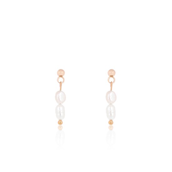 OOZOO Jewellery - Rosé goudkleurig/witte oorbellen met parel kraaltjes - SE-3023
