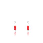 OOZOO Jewellery - Zilverkleurig/rode oorbellen met rode kraaltjes - SE-3018
