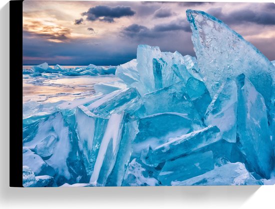 Canvas - Oceaan - Water - Ijs - Blauw - 40x30 cm Foto op Canvas Schilderij (Wanddecoratie op Canvas)