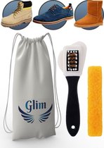 Glim® Originele Suede Set - Borstel + Gum - Suede Borstel - Suede Schoenverzorging - Schoenborstel / Veger - In Katoenen Opbergzakje