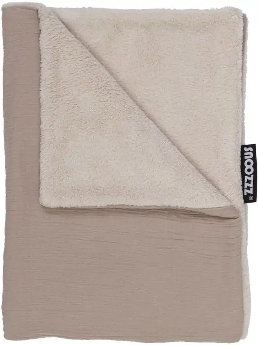Snoozzz Baby Deken Wieg deken - 100 x 75 cm - zachte teddy met hydrofiel katoen - Ecru - Sand