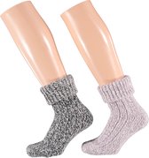 Apollo - Wollen sokken dames - Huissok dames - Zwart/Paars - 2-Pak - Maat 39/42 - Fluffy sokken - Slofsokken - Huissokken - Warme sokken - Winter sokken