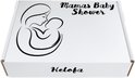 Une boîte blanche avec le texte "Mamas Baby Shower" et une illustration d'une mère avec un bébé. "Helofa" est écrit sur le côté.