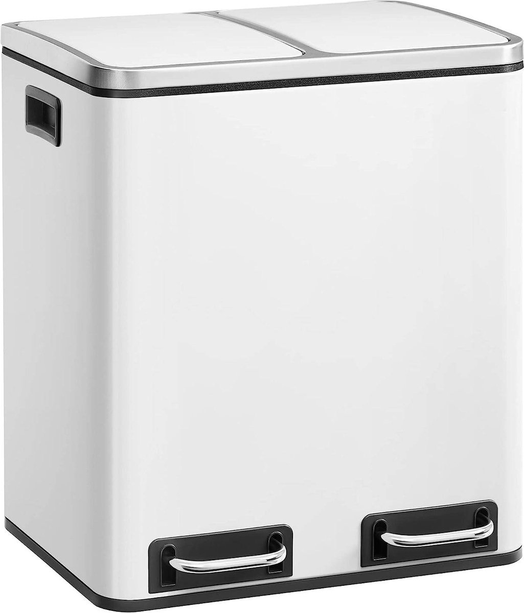 Goedkoopste Afvalemmer Voor De Keuken Met Afvalscheiding, Metaal Pedaalemmer Met 2 X 15L Binnenemmers, Softclose, Luchtdicht En Handgrepen - Wit