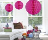 Decoratie bollen/ballen/honeycombs fuchsia roze 50 cm - Feestartikelen/versiering