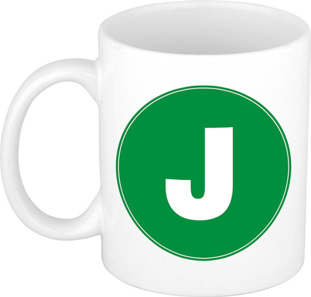 Koffie mok met de letter J - beker - groen - eerste letter van een voornaam - wit - 300 ml