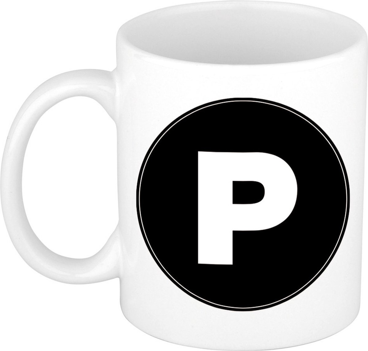 Koffie mok met de letter P - beker - zwart - eerste letter van een voornaam - wit - 300 ml