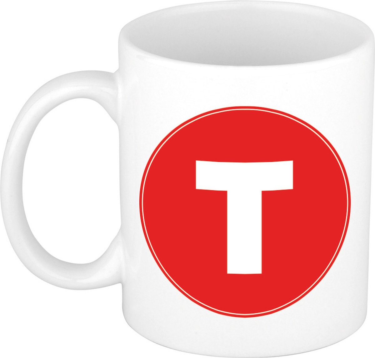 Koffie mok met de letter T - beker - rood - eerste letter van een voornaam - wit - 300 ml