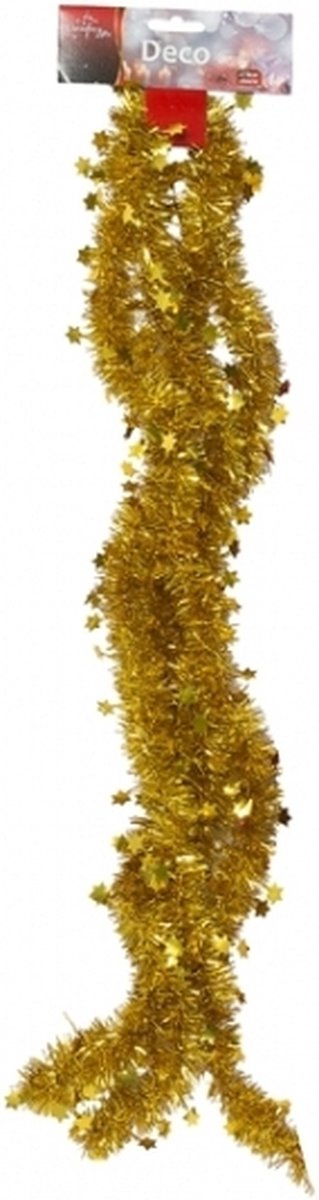 Christmas Gifts Kerstslinger - goud - sterretjes - 270 cm - folie/lametta - kerstboomversiering