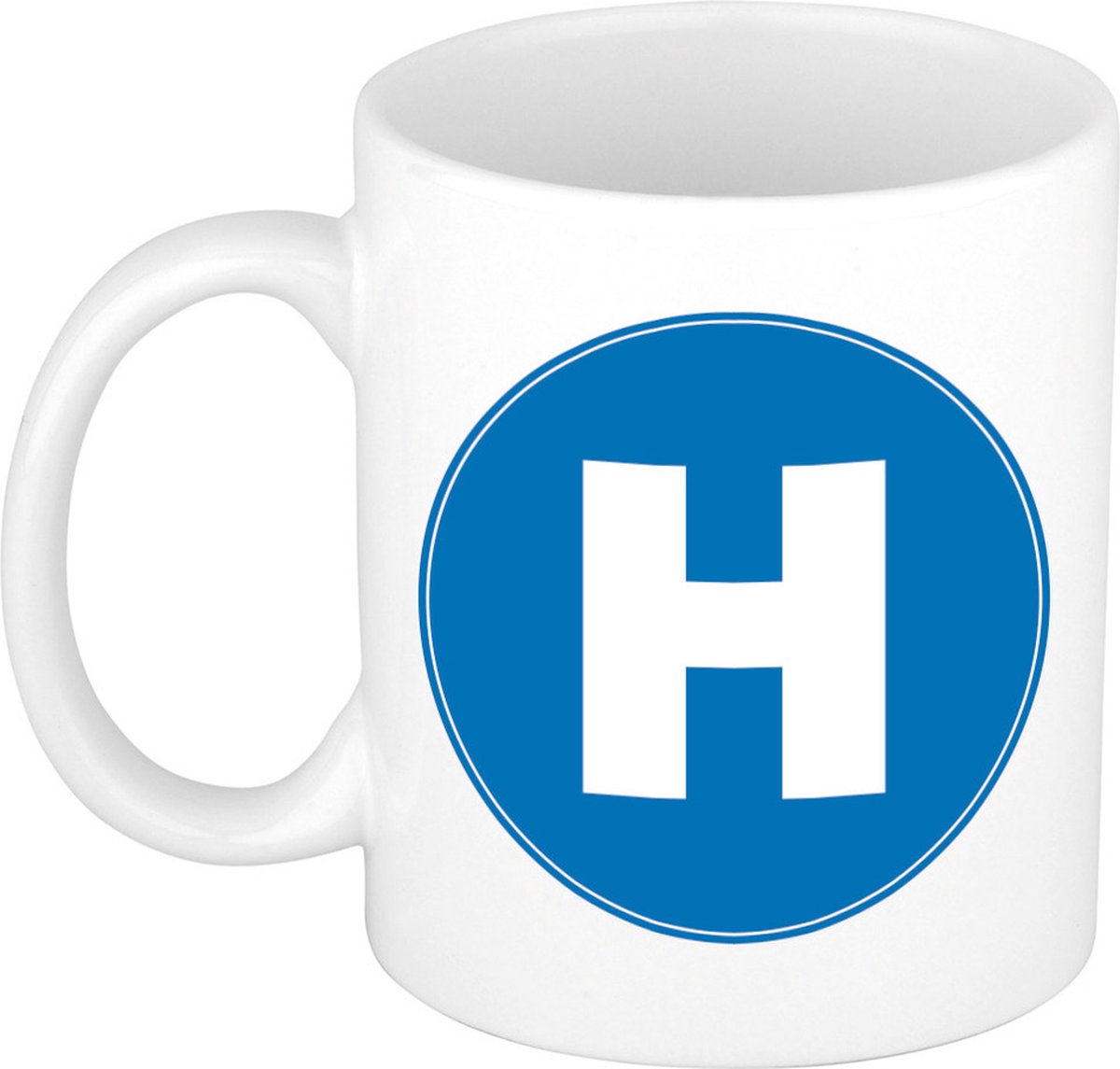 Koffie mok met de letter H - beker - blauw - eerste letter van een voornaam - wit - 300 ml