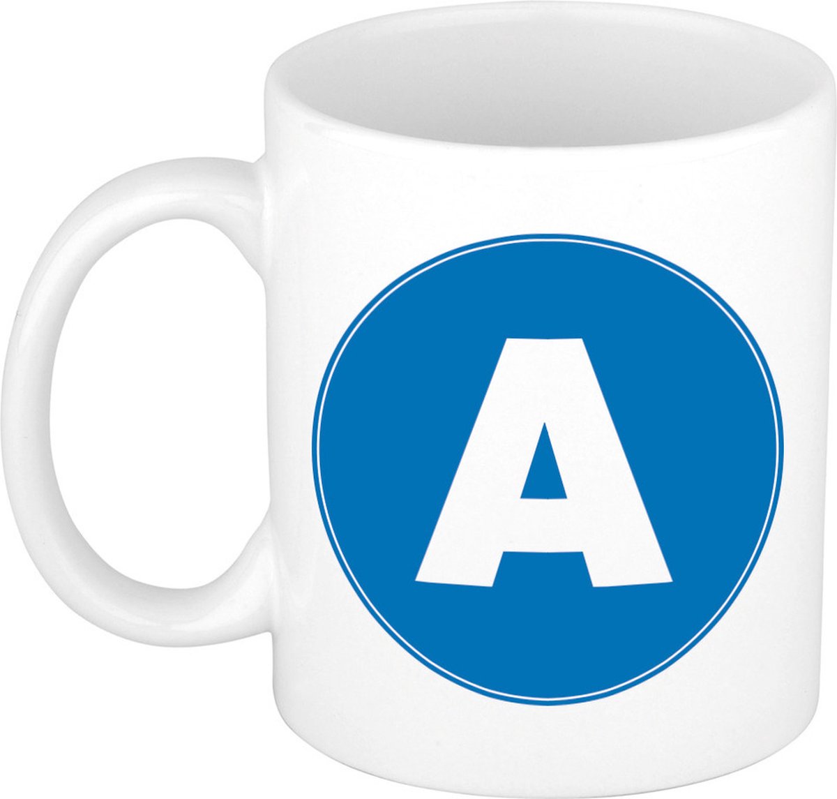 Koffie mok met de letter A - beker - blauw - eerste letter van een voornaam - wit - 300 ml