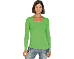 Lemon & Soda Bodyfit dames shirt lange mouwen - limegroen - Dameskleding basic t-shirts - katoen/elasthan L