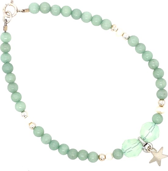 Pat's Jewels Armband Dames - Kralen Armband - Jade - Groen - Zilver