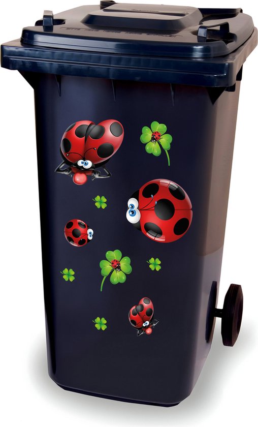 Kliko stickervel - Lieveheersbeestjes & Klavertjes vier - container sticker - afvalbak stickers - vuilnisbak - CoverArt
