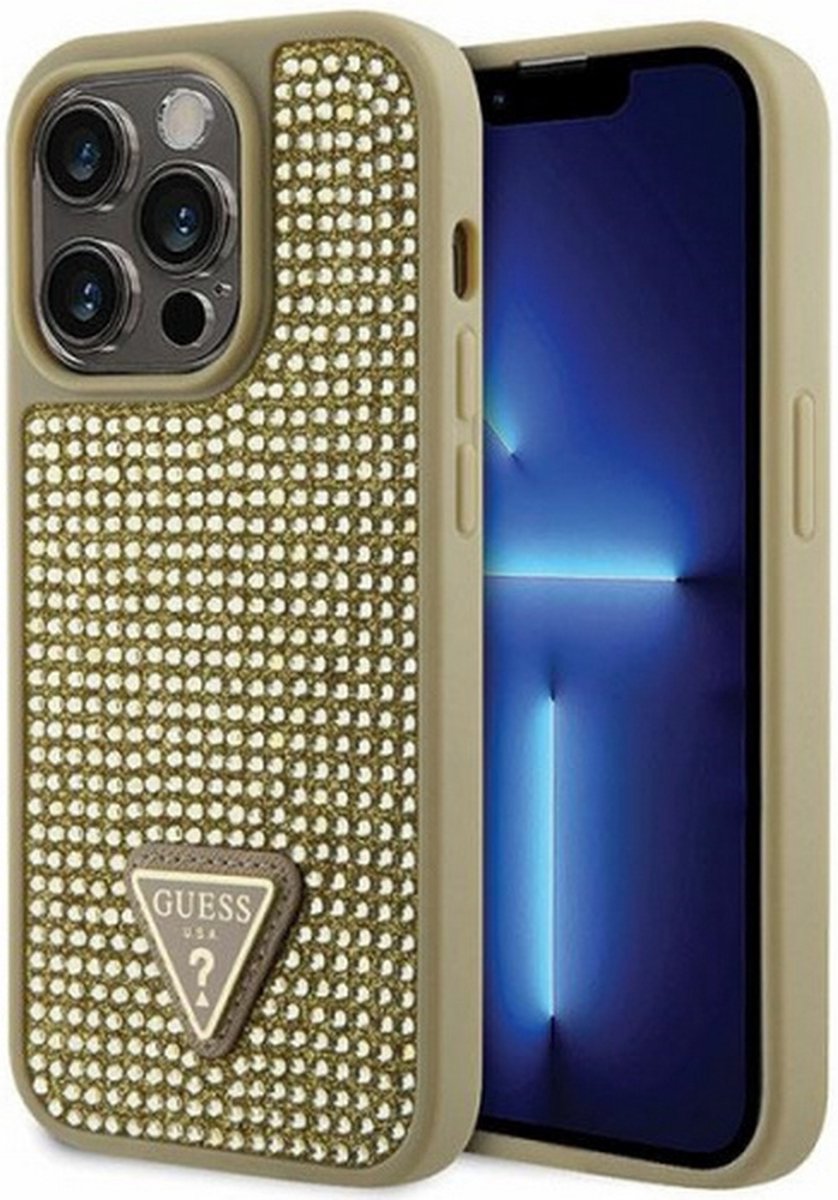 Guess Rhinestones Triangle Logo Back Cover - Geschikt voor Apple iPhone 14 Pro (6.1") - Goud