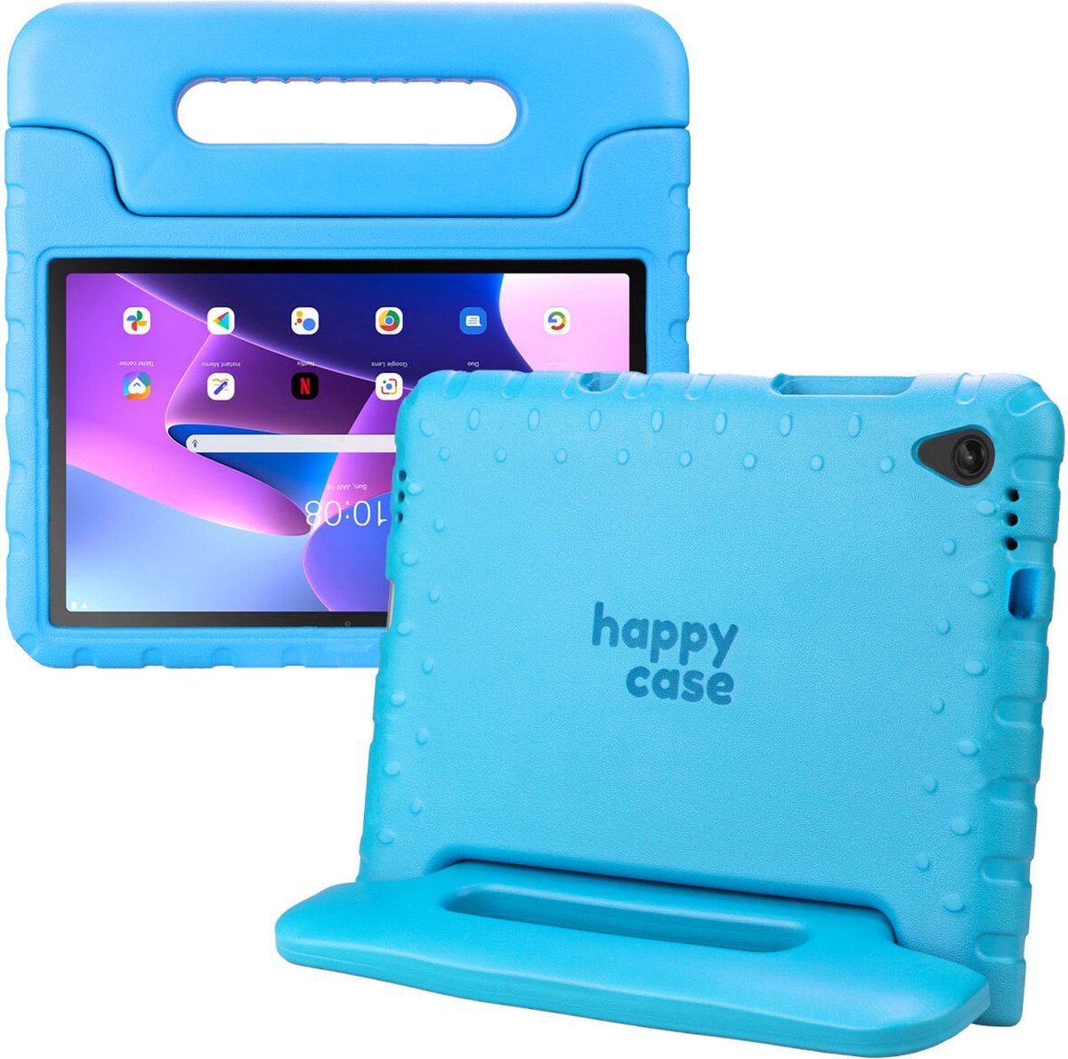 HappyCase Kinder Tablethoes Geschikt voor Lenovo Tab M10 Plus/FHD Plus | Kindvriendelijke Hoes | Beschemhoes | Kinderhoes | met Handvat en Standaard | Blauw
