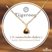 Bixorp Tijgeroog Ketting met 18k Verguld Goud - Chakra Hanger - Roestvrij Staal - 36cm + 8cm verstelbaar