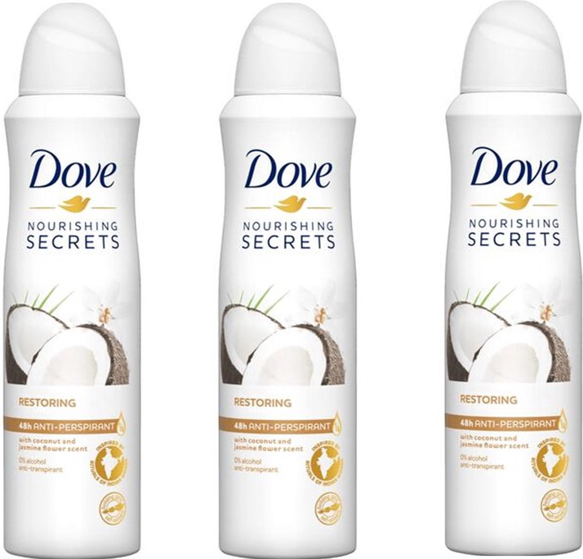 Goedkoopste Dove Deo Spray - Restoring - 3 x 150 ml Kokos & Jasmijn