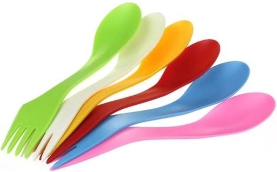 Foto: Set van 6 stuks spork gemengde kleuren kunststof