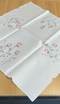 Tafelkleed - Wit met 4 x 3 roze rozen in de rand - vierkant 85 x 85 cm
