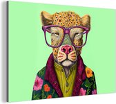 Wanddecoratie Metaal - Aluminium Schilderij Industrieel - Dieren - Bril - Hond - Design - 90x60 cm - Dibond - Foto op aluminium - Industriële muurdecoratie - Voor de woonkamer/slaapkamer
